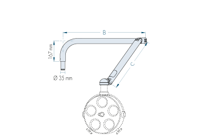 Dimensions articulated lamp mounts (6 kg)